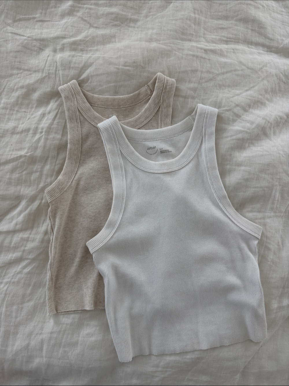 aerie Ribbed Tank Tops - White & Beige